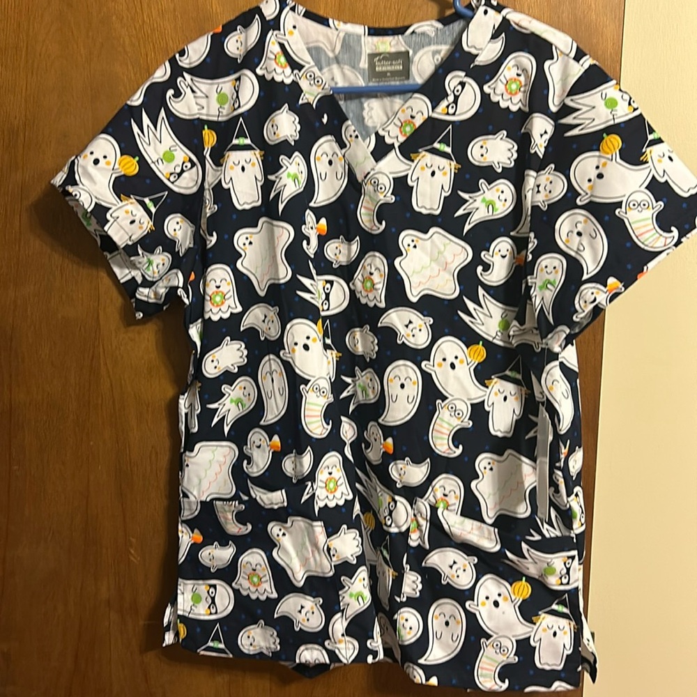 Butter soft original ghost print scrub top